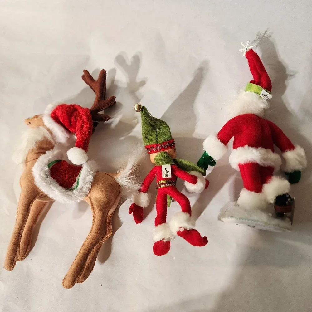 Annalee Christmas Set‎ - Santa, Elf, Reindeer & Yorkie Dog - Retired
